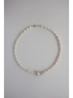 Naszyjnik z pereł z perłą barokową i srebrną kulką | Upiększaj