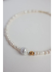Ketting van gekweekte zoetwaterparels, waaronder barokparels, met een gehamerd verguld bolletje, handmade – foto 3