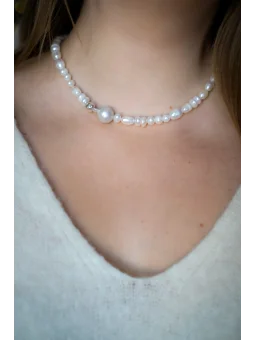 Naszyjnik z pereł z perłą barokową i srebrną kulką | Upiększaj