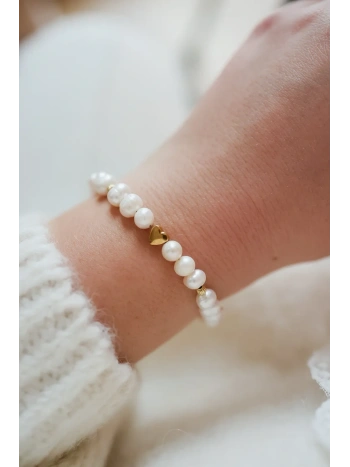 Bransoletka z pereł naturalnych z sercem ze złotego hematytu | Upiększaj