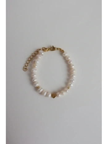 Bransoletka z pereł naturalnych z sercem ze złotego hematytu | Upiększaj