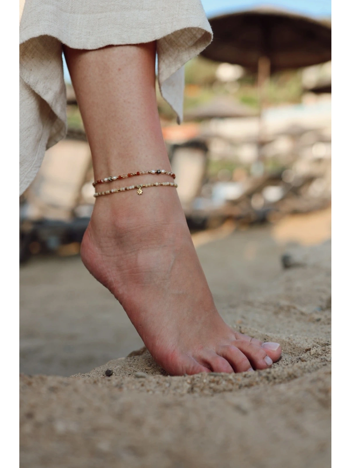 Handmade anklet with citrine, carnelian, Dalmatian jasper, natural pearls and hematite – photo 5