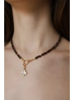 Handmade modular smoky quartz necklace with a detachable mother-of-pearl clover pendant