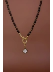 Handmade modular smoky quartz necklace with a detachable mother-of-pearl clover pendant – photo 5