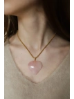 Ketting met grote hartvormige hanger van rozenkwarts aan een slangenketting van chirurgisch staal, handgemaakt – foto 3