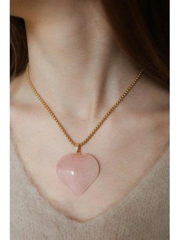 Wisior z sercem z różowego kwarcu na łańcuszku| Upiększaj