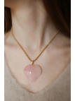 Ketting met grote hartvormige hanger van rozenkwarts aan een slangenketting van chirurgisch staal, handgemaakt – foto 2