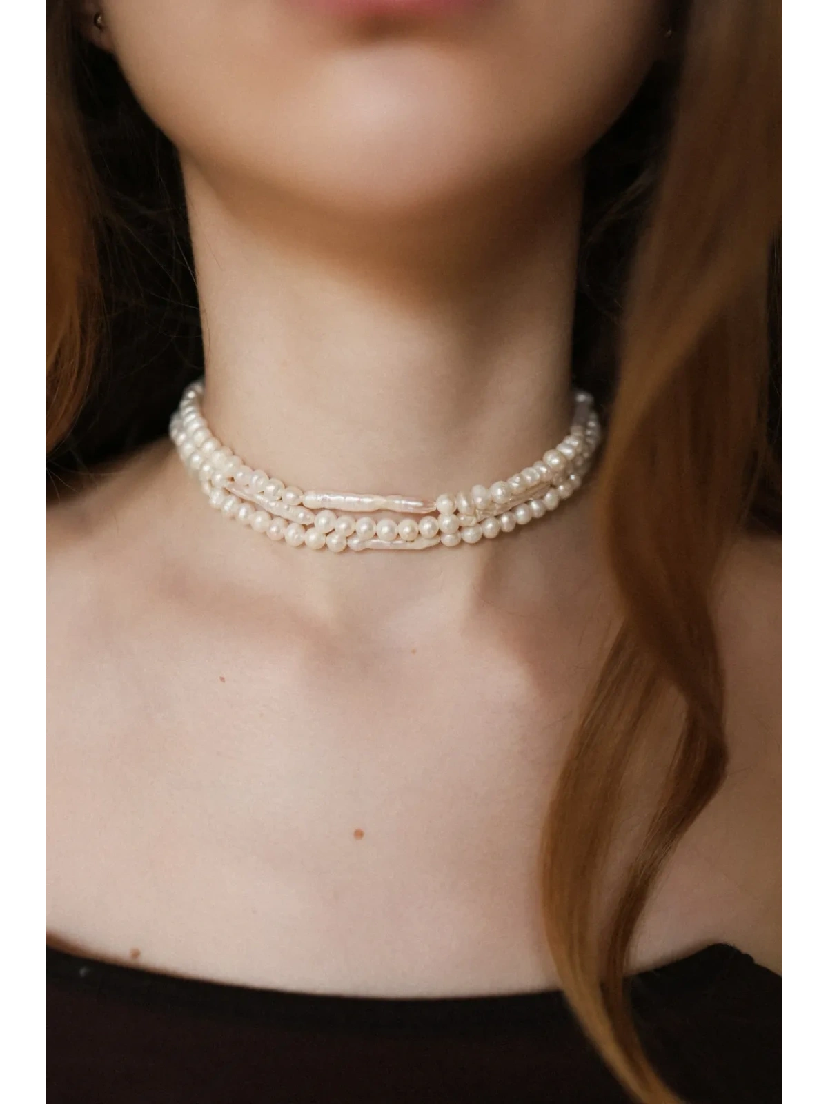 Potrójny choker z  nieregularnych pereł hodowanych | Upiększaj