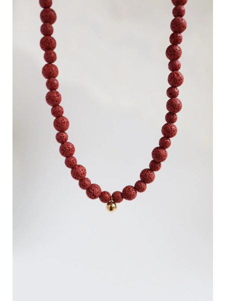 Adjustable volcanic lava necklace with a stainless steel clasp and gold-plated silver jump rings, handmade