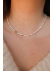 Delicate, subtle necklace of tiny pearls with a gold hematite spacer, handmade