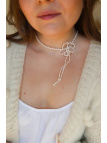 Verstelbare ketting van kleine gekweekte zoetwaterparels met een met de hand gevlochten zilveren bloem, handmade – foto 3