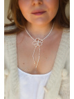 Verstelbare ketting van kleine gekweekte zoetwaterparels met een met de hand gevlochten zilveren bloem, handmade – foto 5