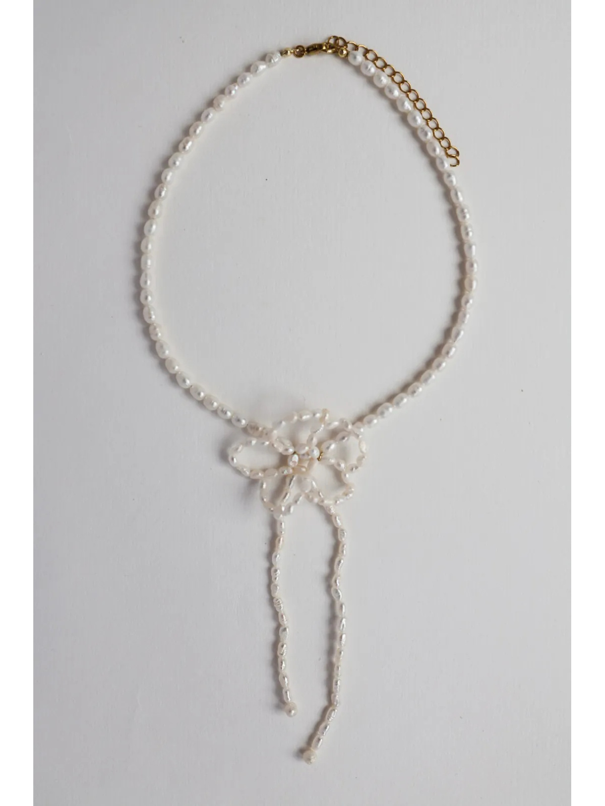 Adjustable necklace of small cultured freshwater pearls with a hand-woven silver flower, handmade – photo 7