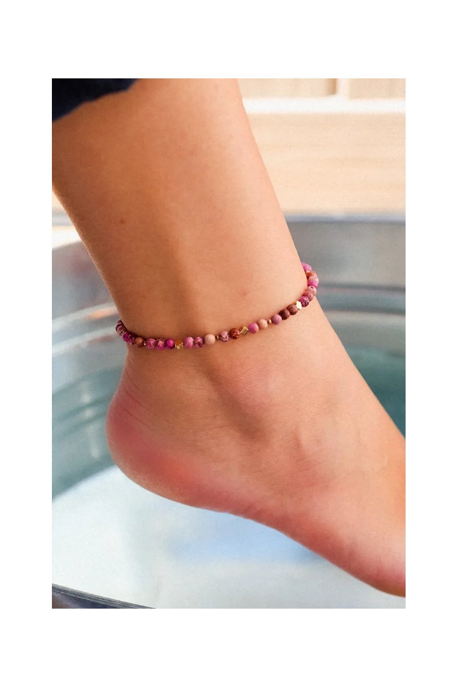 Pink jasper anklet with gold hematite, handmade