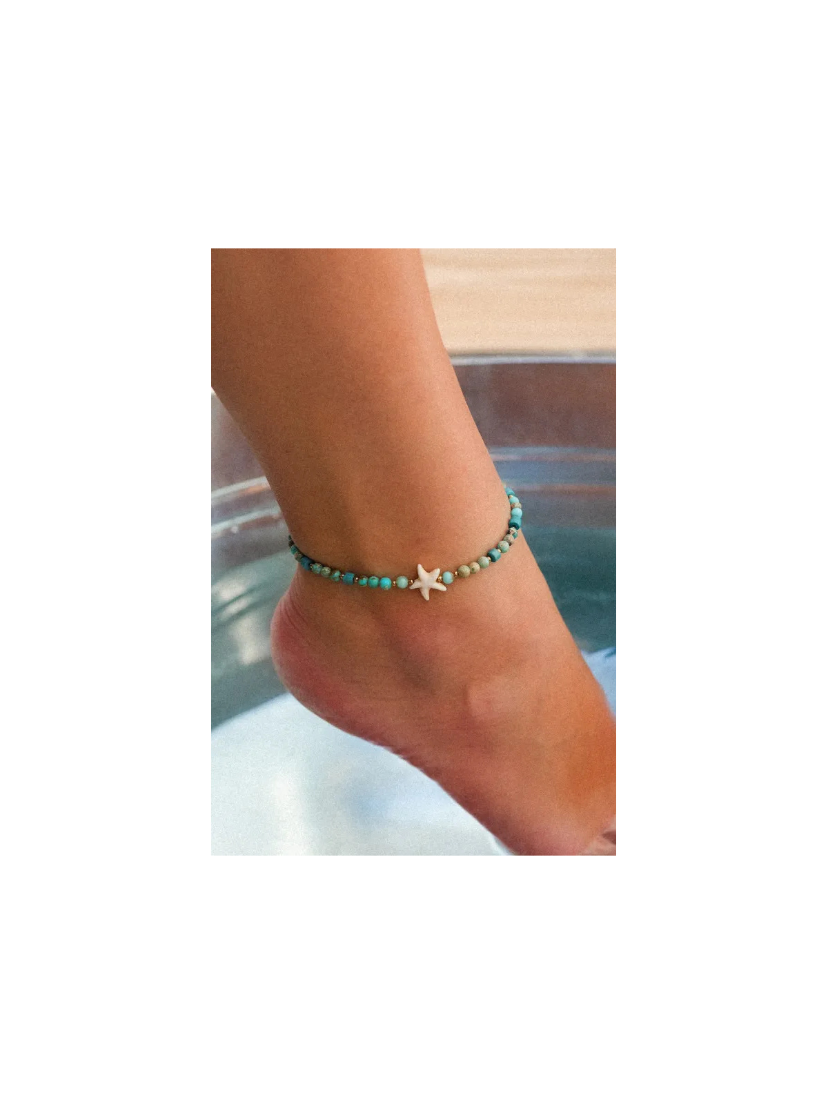 Turquoise jasper anklet with a starfish-shaped bead, handmade