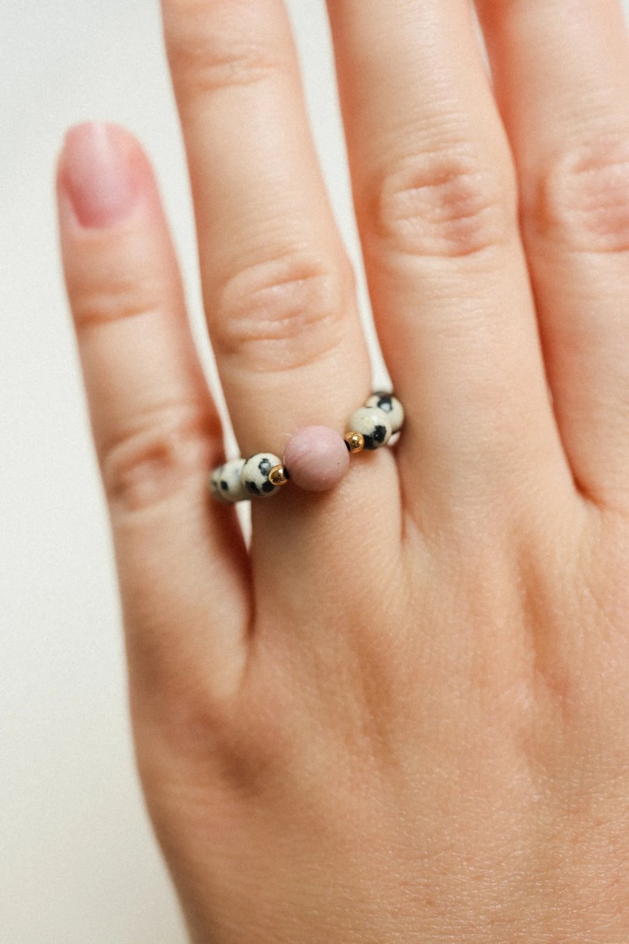 Rose Matcha Ring - Dalmatian Jasper & Rhodonite | Upiększaj