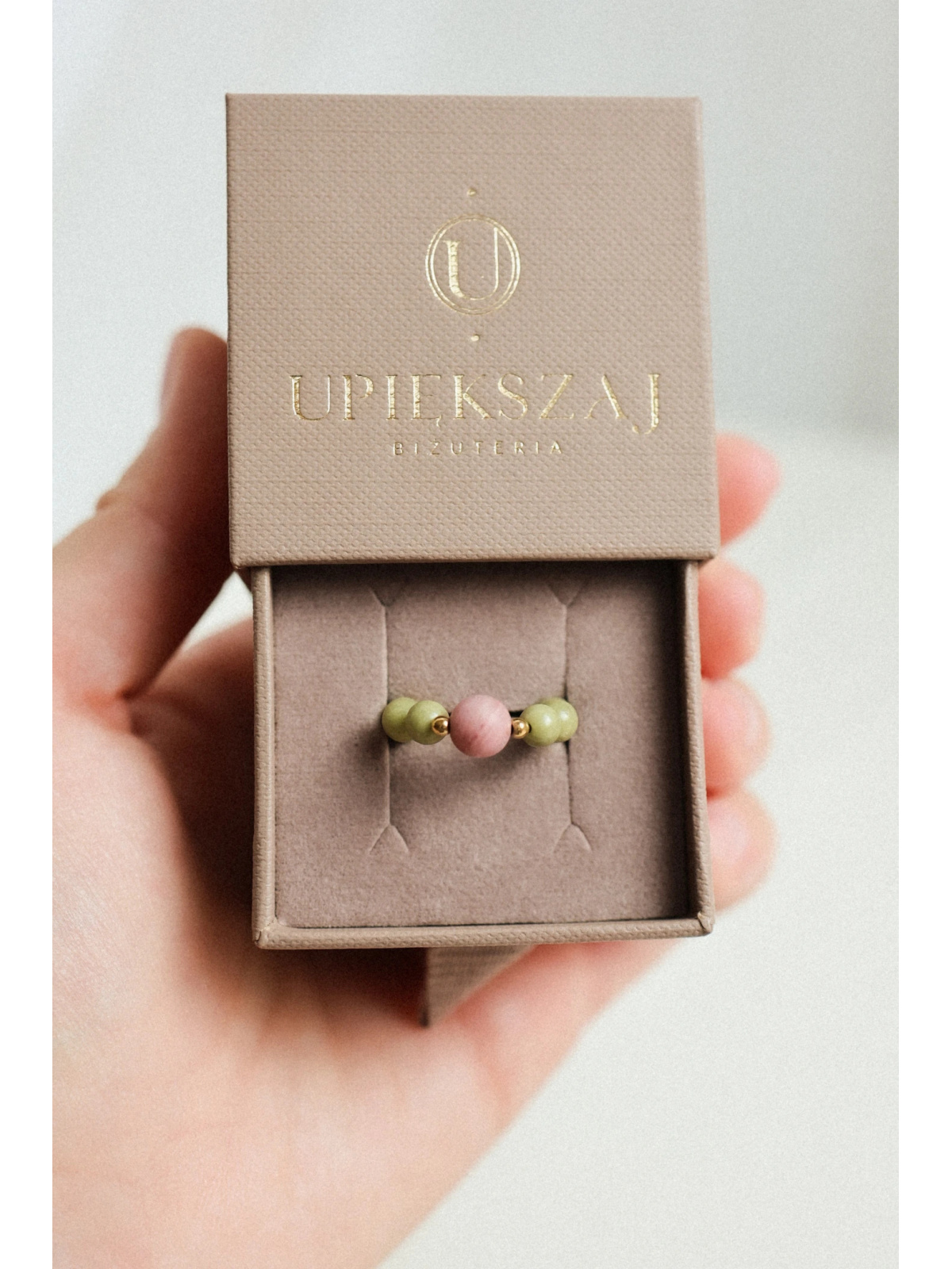 Pierścionek Cherry Blossom  Matcha - Jaspis i rodonit | Upiększaj
