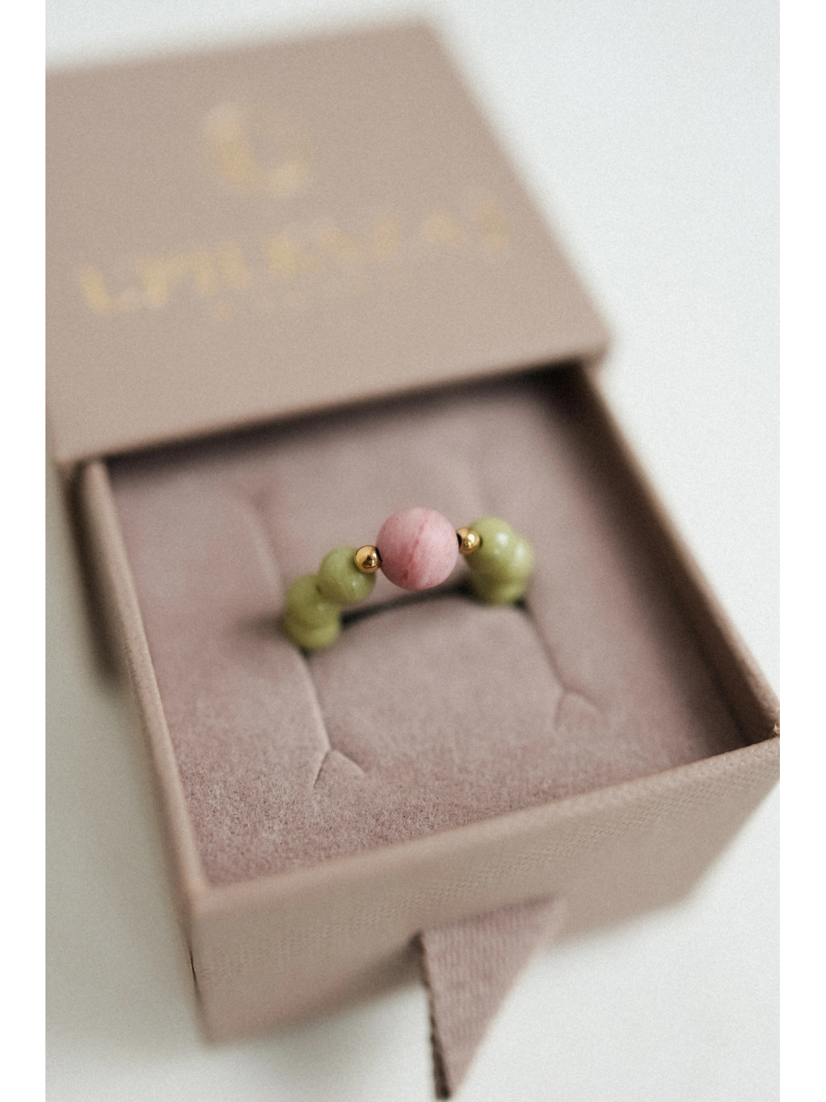 Pierścionek Cherry Blossom  Matcha - Jaspis i rodonit | Upiększaj