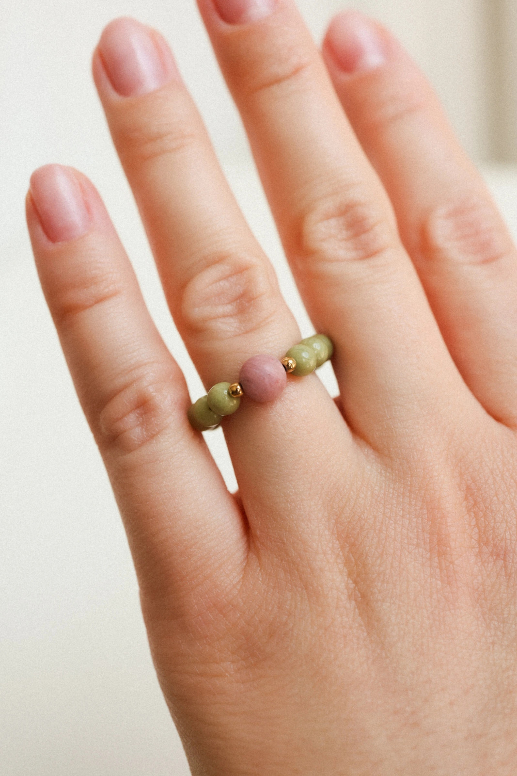 Pierścionek Cherry Blossom  Matcha - Jaspis i rodonit | Upiększaj