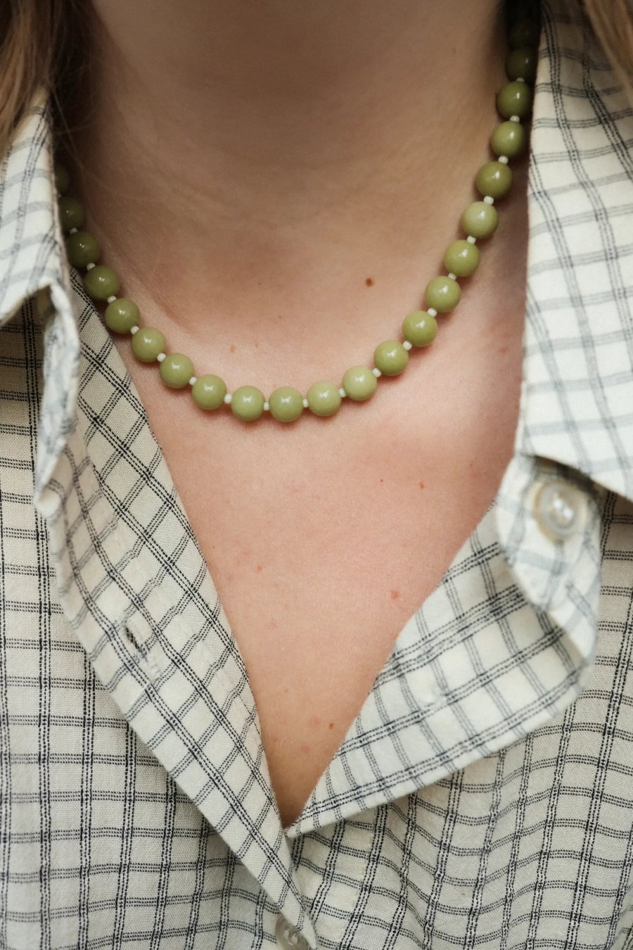 Ketting Matcha Latte van groene jaspis | Upiększaj