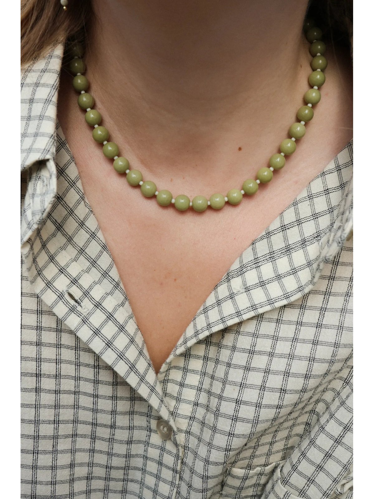 Ketting Matcha Latte van groene jaspis | Upiększaj