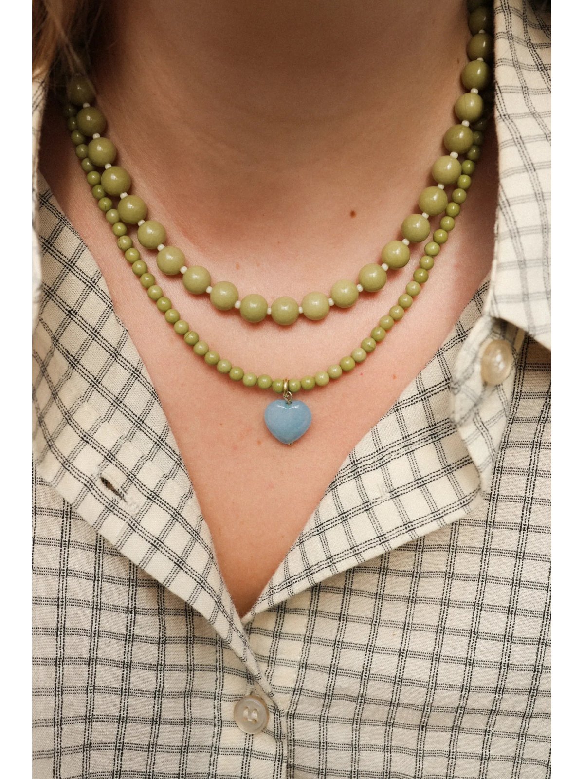 Ketting van groene jaspis Iced Matcha met hartje | Upiększaj