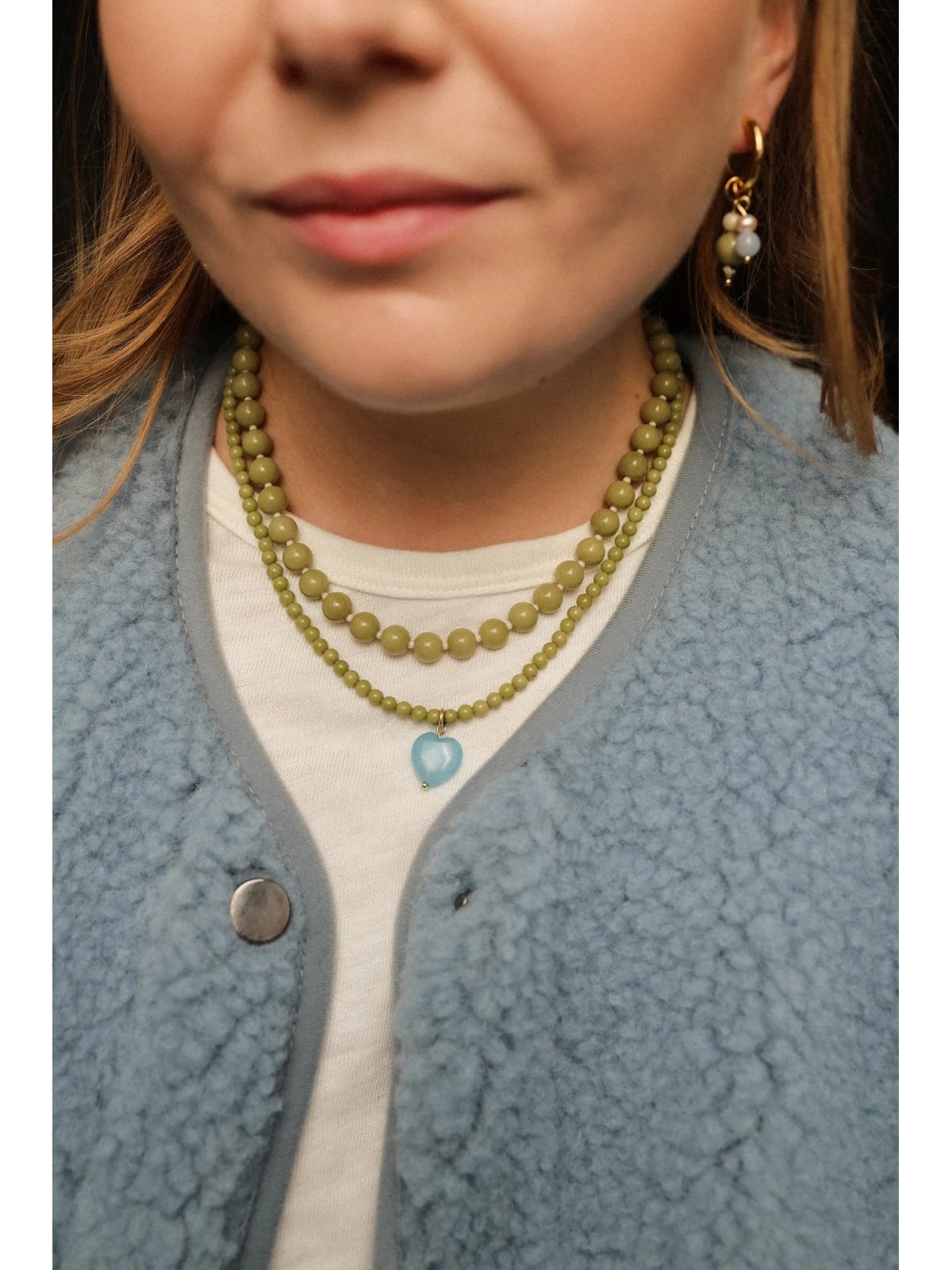Ketting van groene jaspis Iced Matcha met hartje | Upiększaj