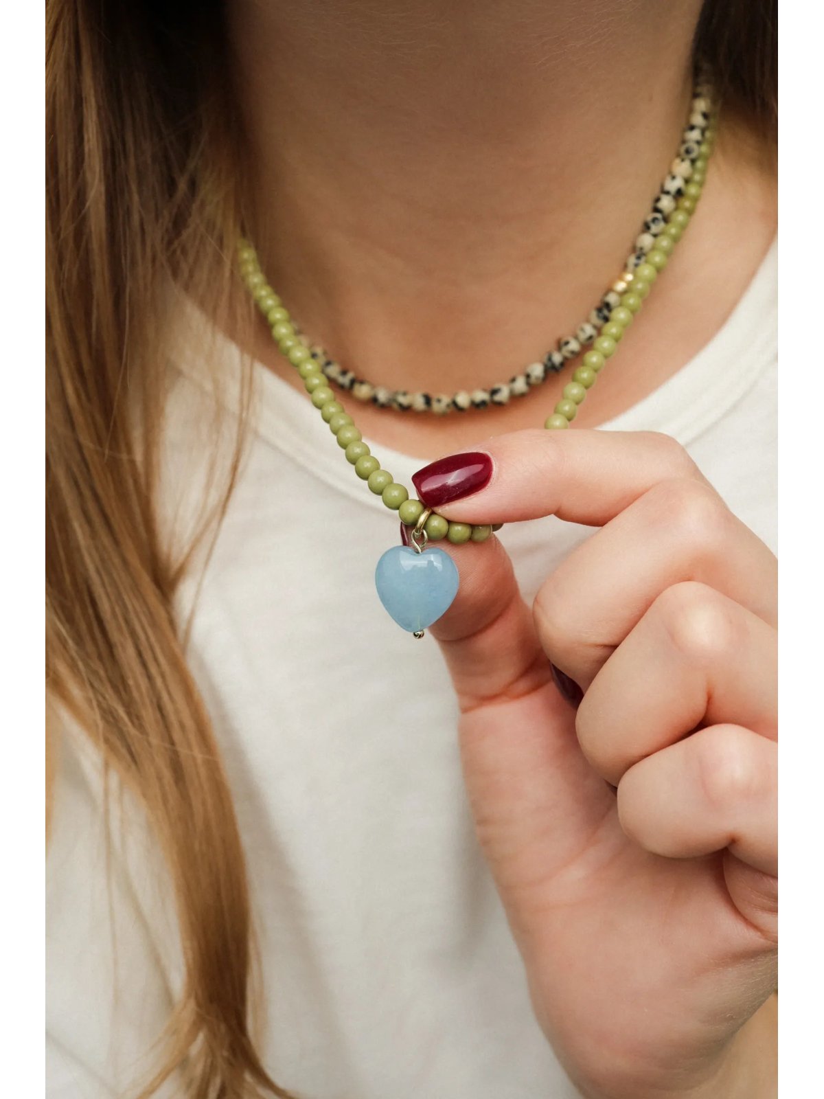 Ketting van groene jaspis Iced Matcha met hartje | Upiększaj