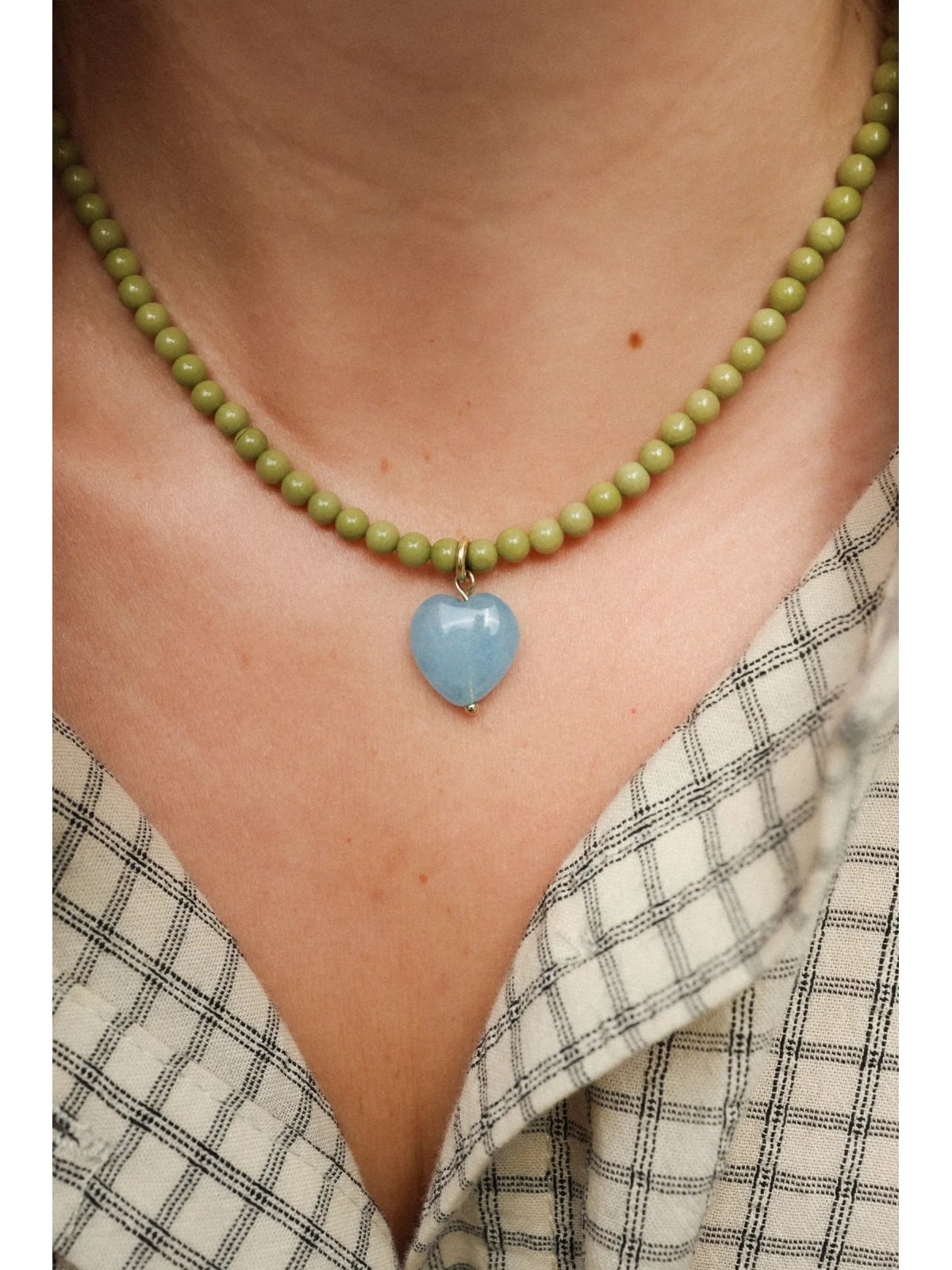 Naszyjnik z zielonego jaspisu Iced Matcha z sercem | Upiększaj
