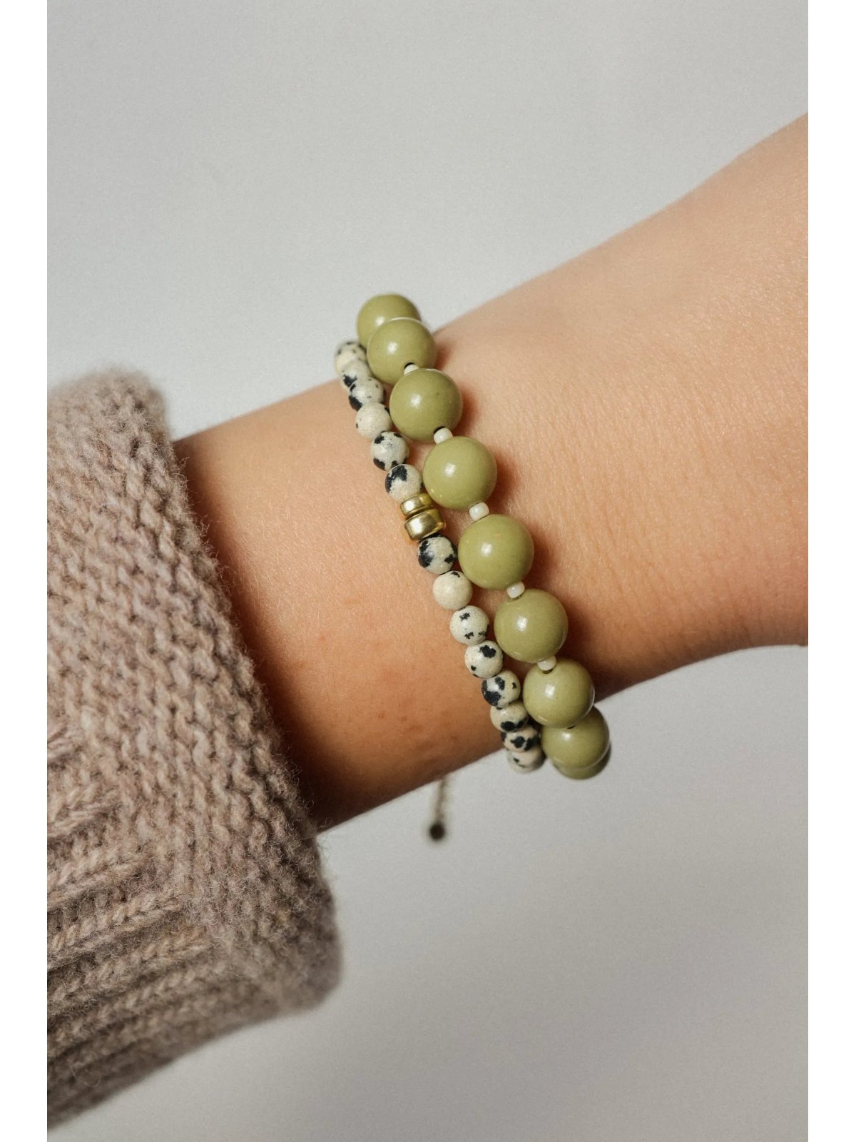 Armband van groene jaspis Matcha Latte | Upiększaj