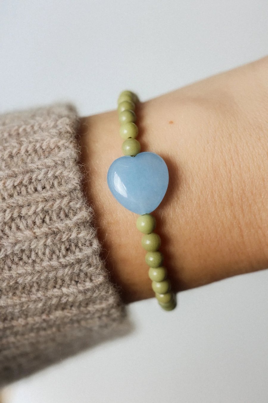 Iced Matcha Jasper Bracelet with Jade Heart | Upiększaj