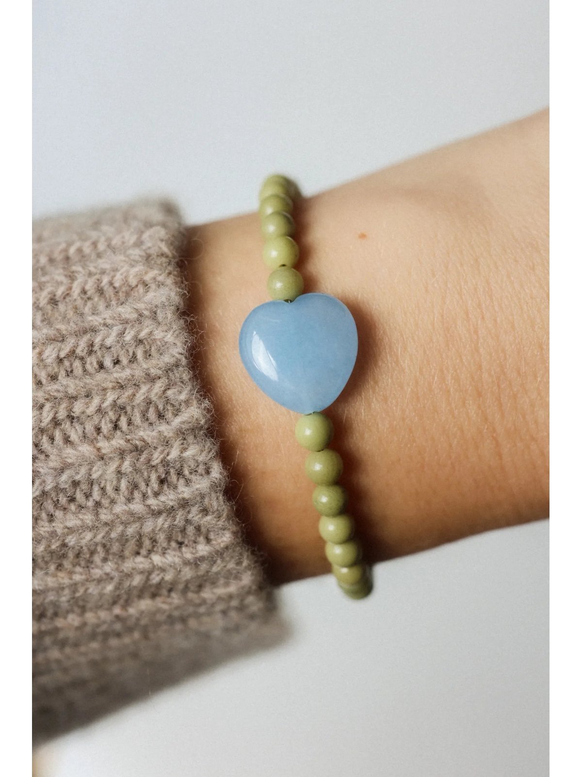 Iced Matcha Jasper Bracelet with Jade Heart | Upiększaj
