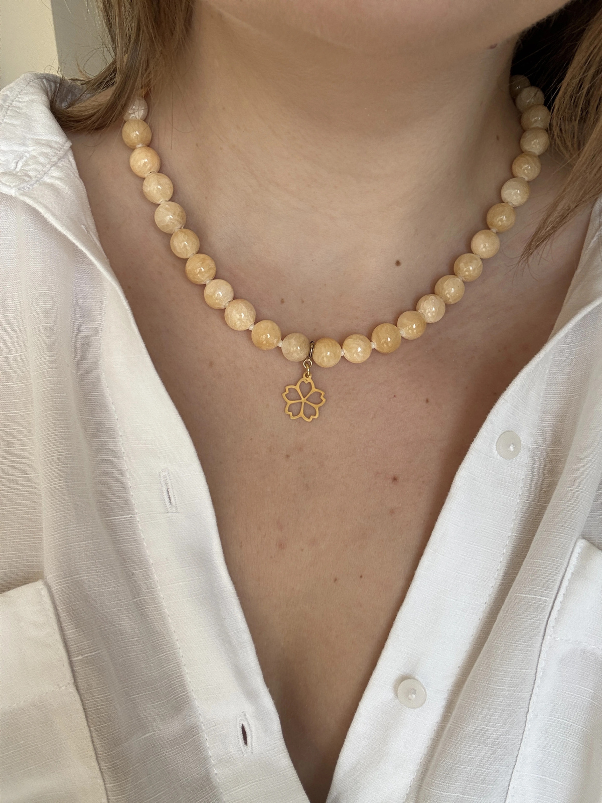 Modular nephrite necklace with a detachable pendant and a decorative stainless steel clasp. Length 45 cm, handmade – photo 2